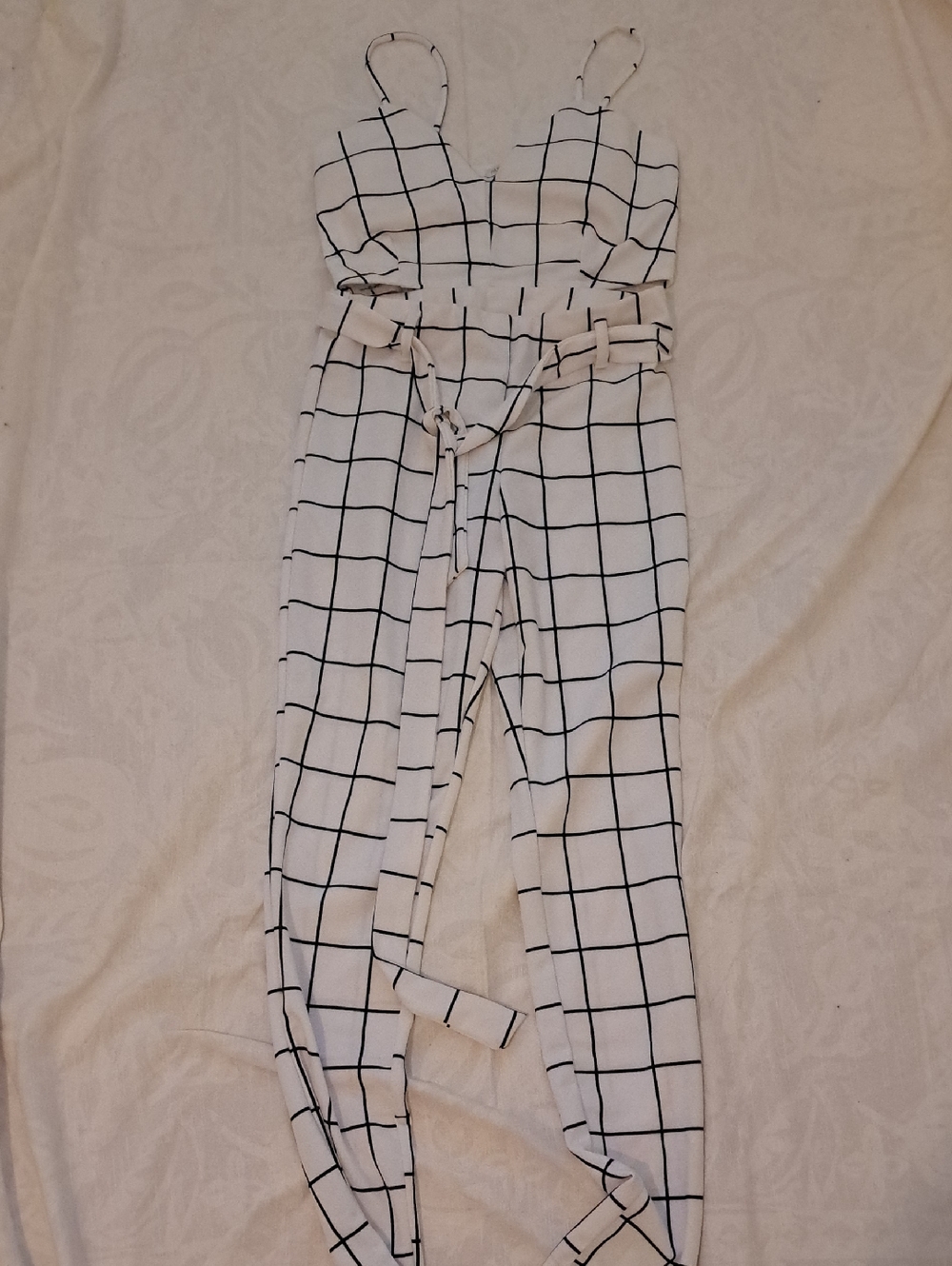 Windowpane Grid White 2 Piece Set with Tie Waist
